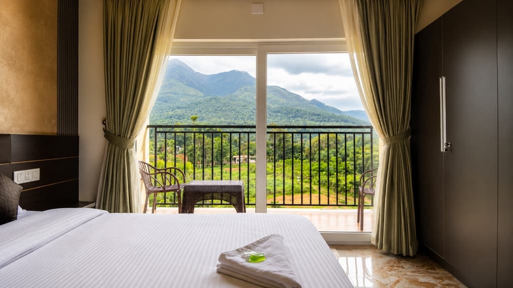 Breathtaking mountain view from a private resort balcony